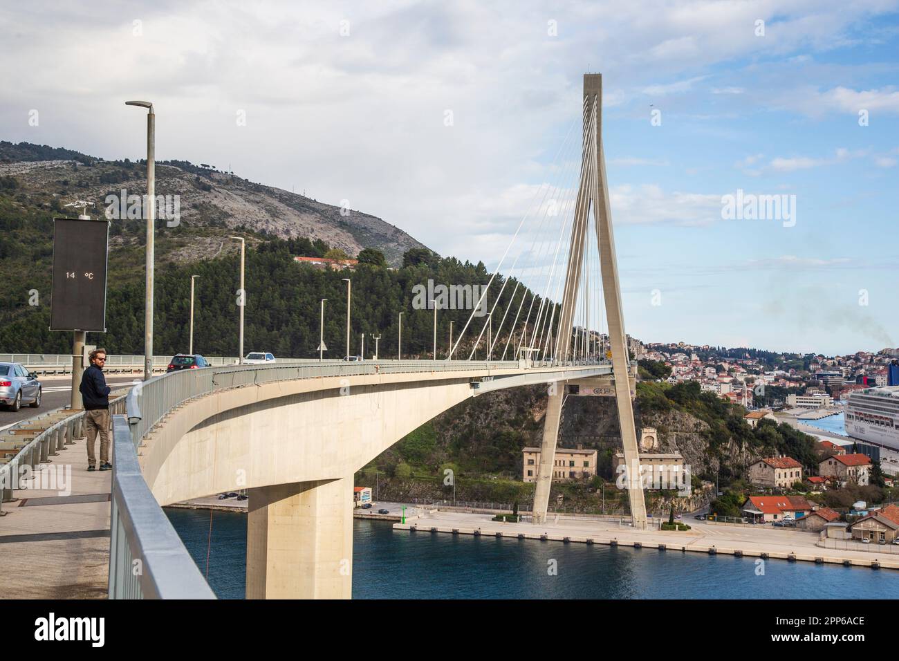 Franjo Tuđman Bridge, Dubrovnik, Croatia, a cable-stayed bridge opened in 2002. Stock Photo