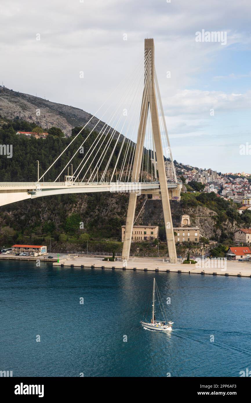 Franjo Tuđman Bridge, Dubrovnik, Croatia, a cable-stayed bridge opened in 2002. Stock Photo