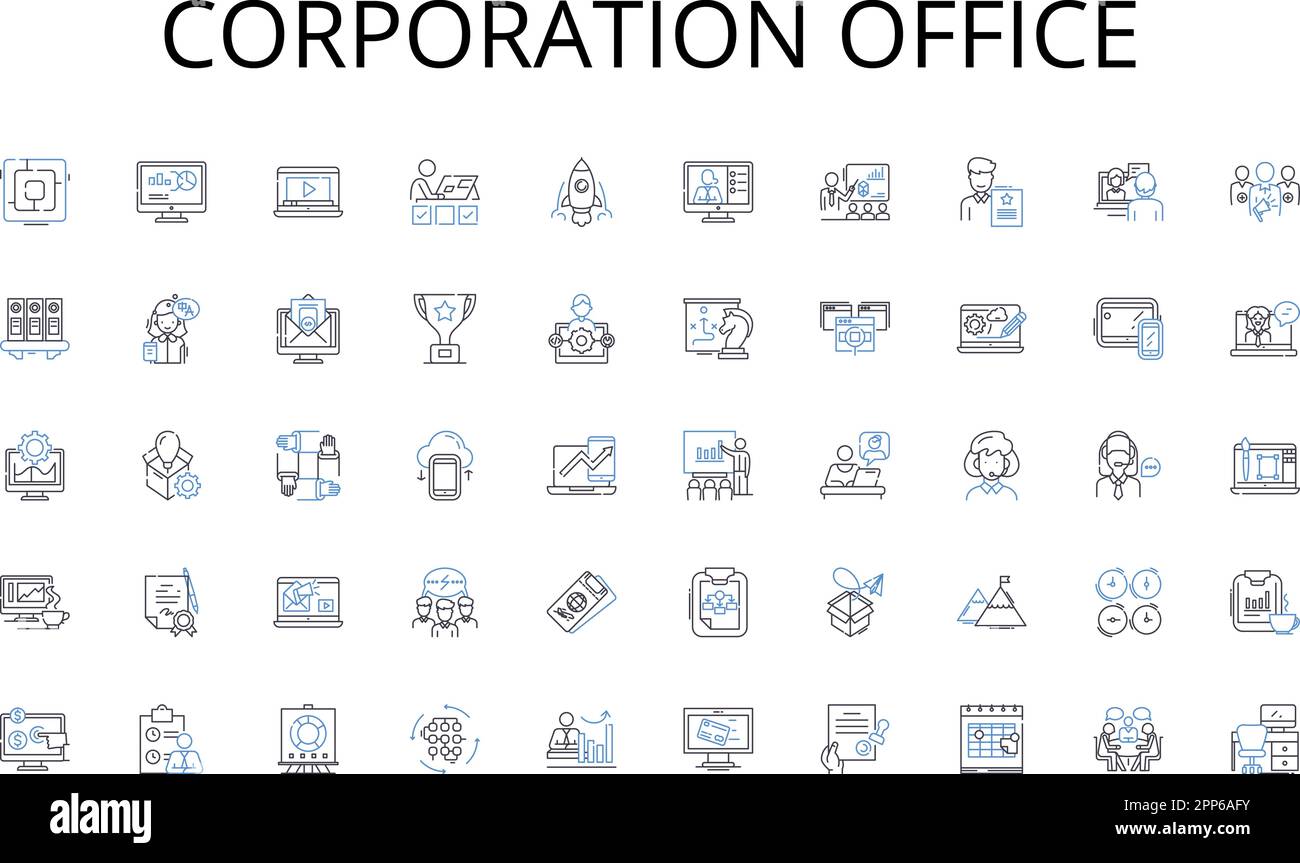 Corporation office line icons collection. Display, Screens, Interface