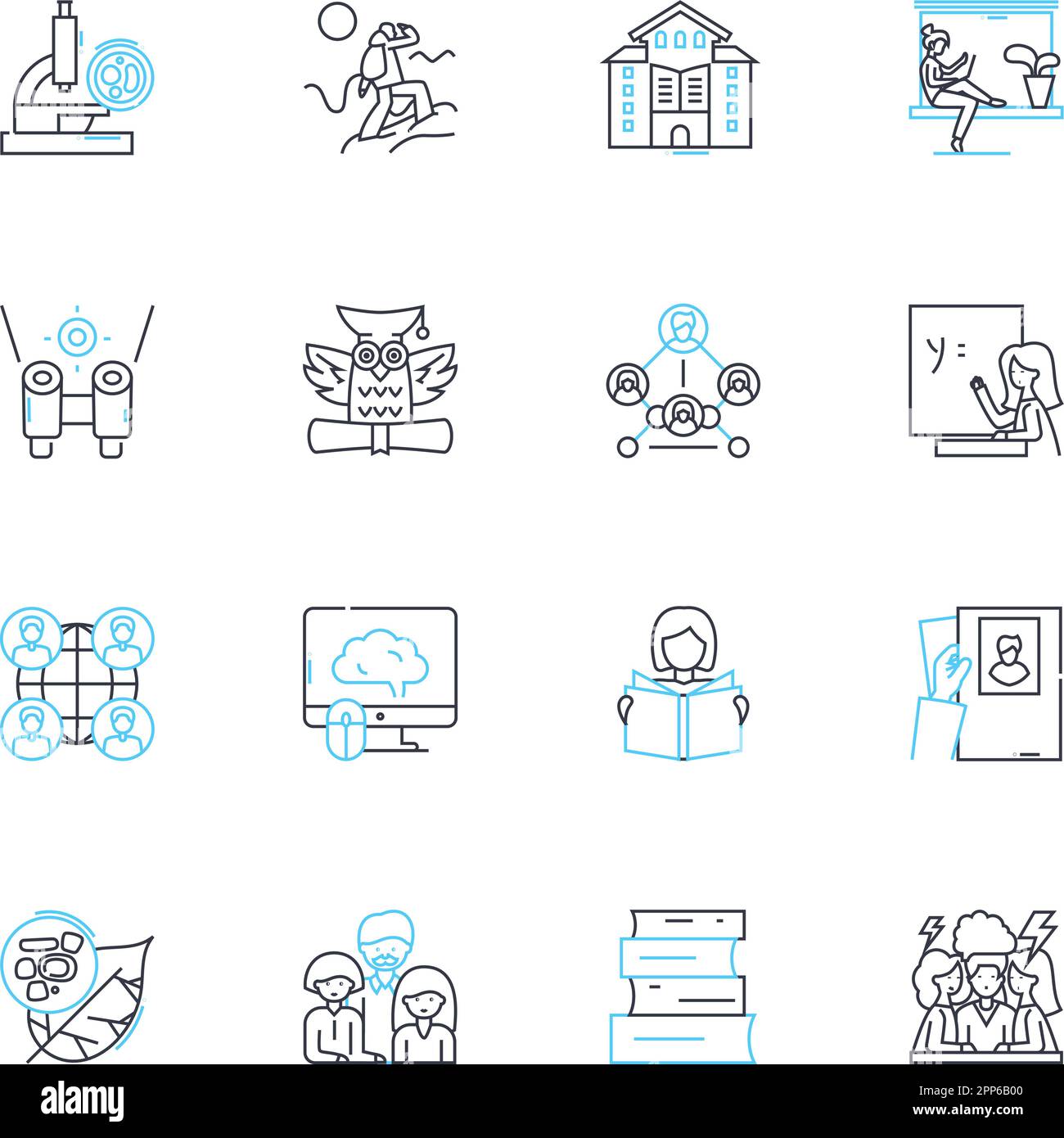 Bright academy linear icons set. Learning, Education, Success, Growth 