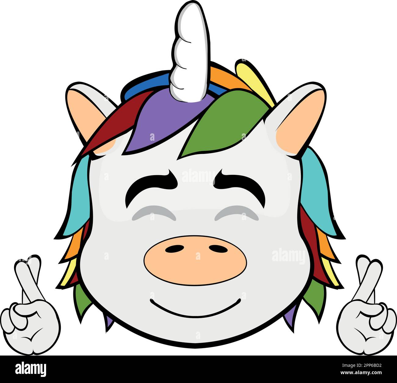 vector illustration face unicorn cartoon crossing the fingers of the