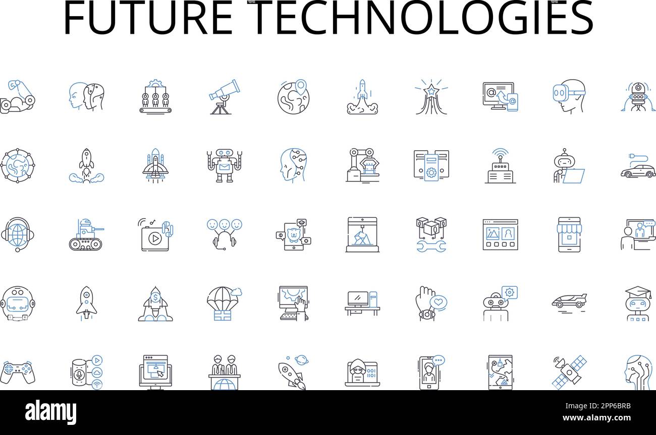 Future technologies line icons collection. Expedition, Trek, Voyage, Adventure, Travel, Passage, Pilgrimage vector and linear illustration Stock Vector