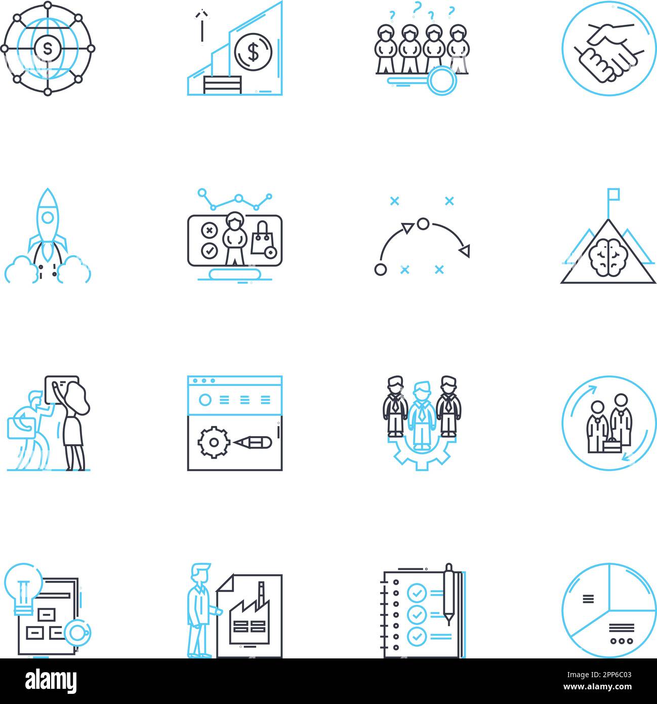 Commercial operations linear icons set. Strategy, Marketing, Sales ...