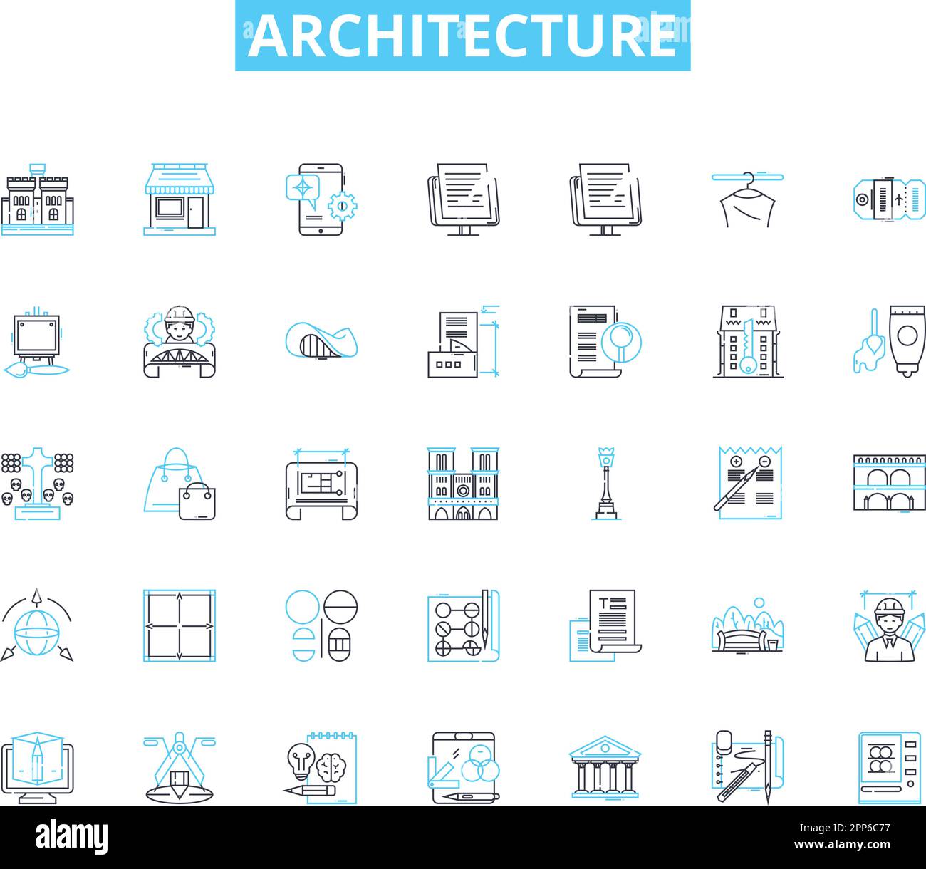 Architecture linear icons set. Form, Function, Design, Space, Structure ...