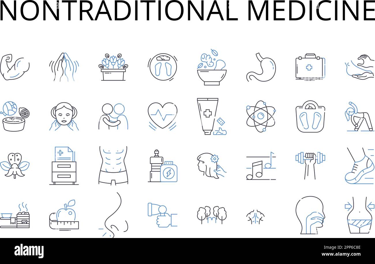 Nontraditional medicine line icons collection. Alternative medicine, Complementary medicine, Holistic medicine, Integrative medicine, Naturopathy Stock Vector
