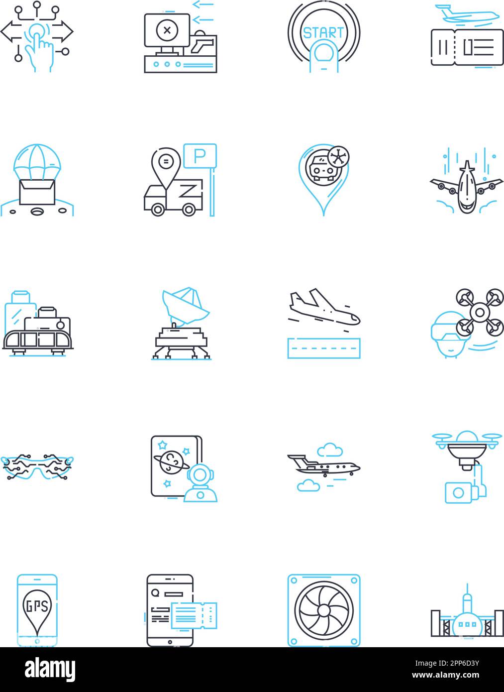 Aviation linear icons set. Aerospace, Airborne, Airline, Airplane, Airway, Altitude, Aviation line vector and concept signs. Boarding,Cabin,Clearance Stock Vector