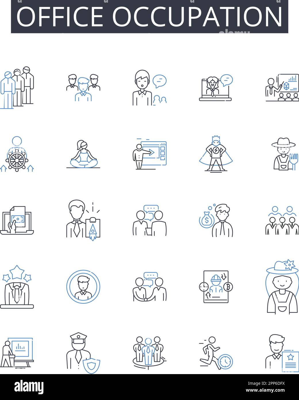 Office occupation line icons collection. Evaluation, Testing, Grading, Analysis, Measurement, Benchmarking, Feedback vector and linear illustration Stock Vector