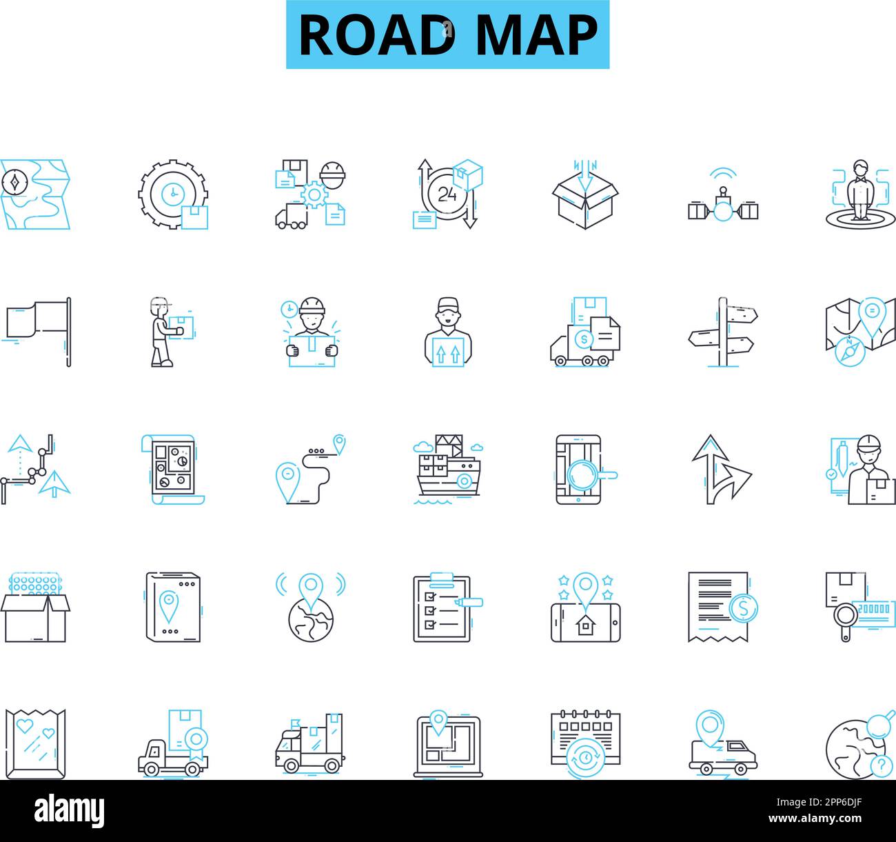 Road map linear icons set. Navigation, Directions, Routes, Planning, Markings, Symbols, Signs line vector and concept signs. Pathways,Highways Stock Vector