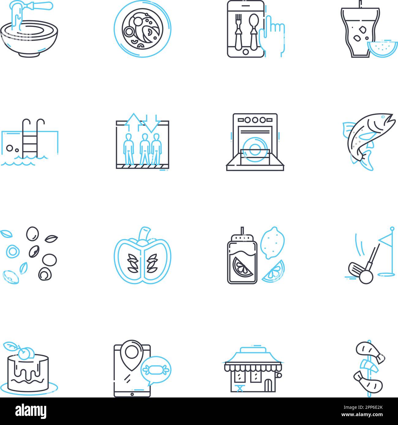 Room service dishes linear icons set. Gourmet, Appetizing, Tasty ...