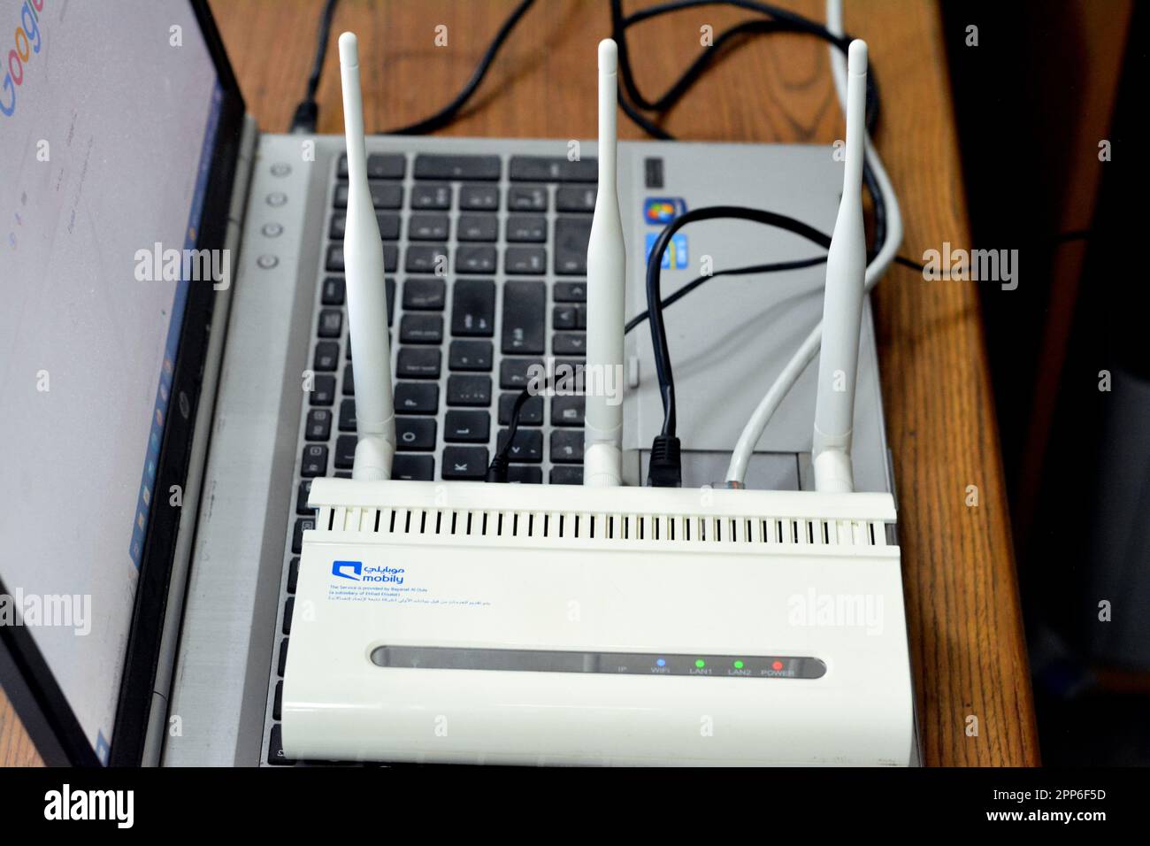 Cairo, Egypt, April 8 2023 A broadband wireless wifi and LAN router