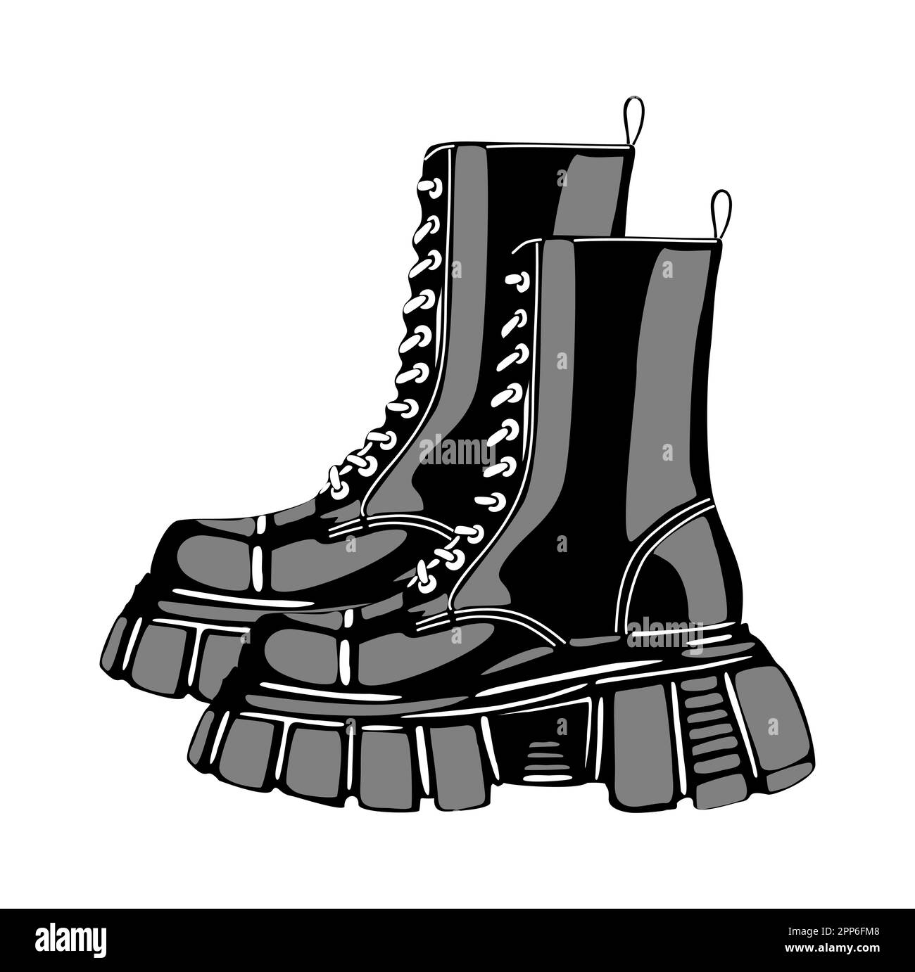 Pair of modern army leather boots vector isolated. Stock Vector