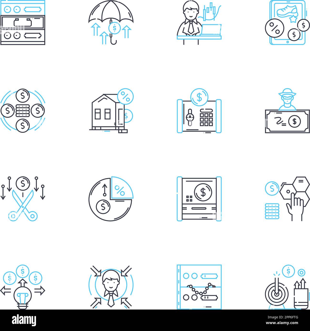 Merchant bank linear icons set. Finance, Investments, Capital, Loans