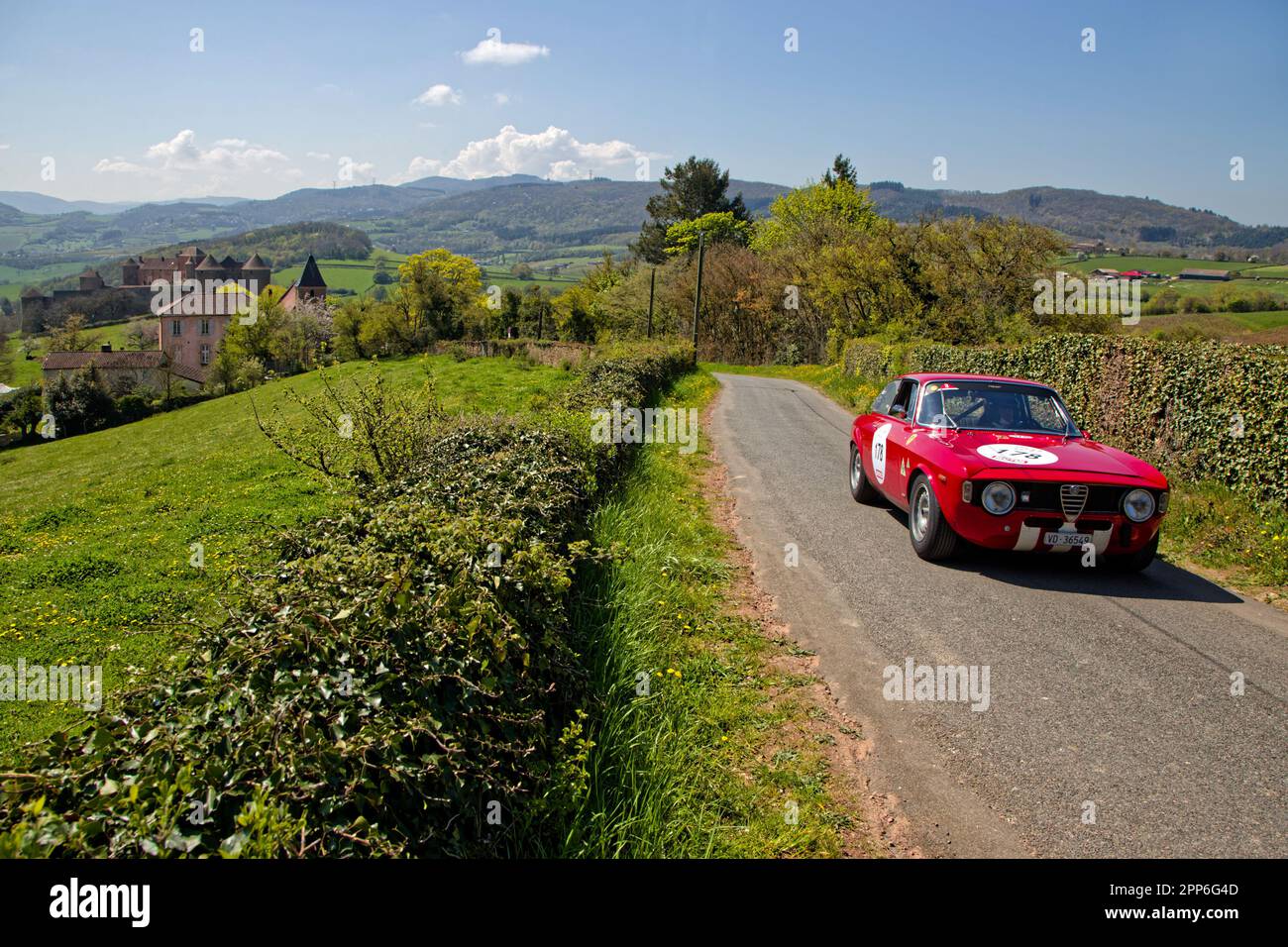 BERZE, FRANCE, April 19, 2023 : From April 17 to 22, 32nd Tour Auto runs old cars from Paris to the French Riviera. Tour Auto is the continuation of a Stock Photo