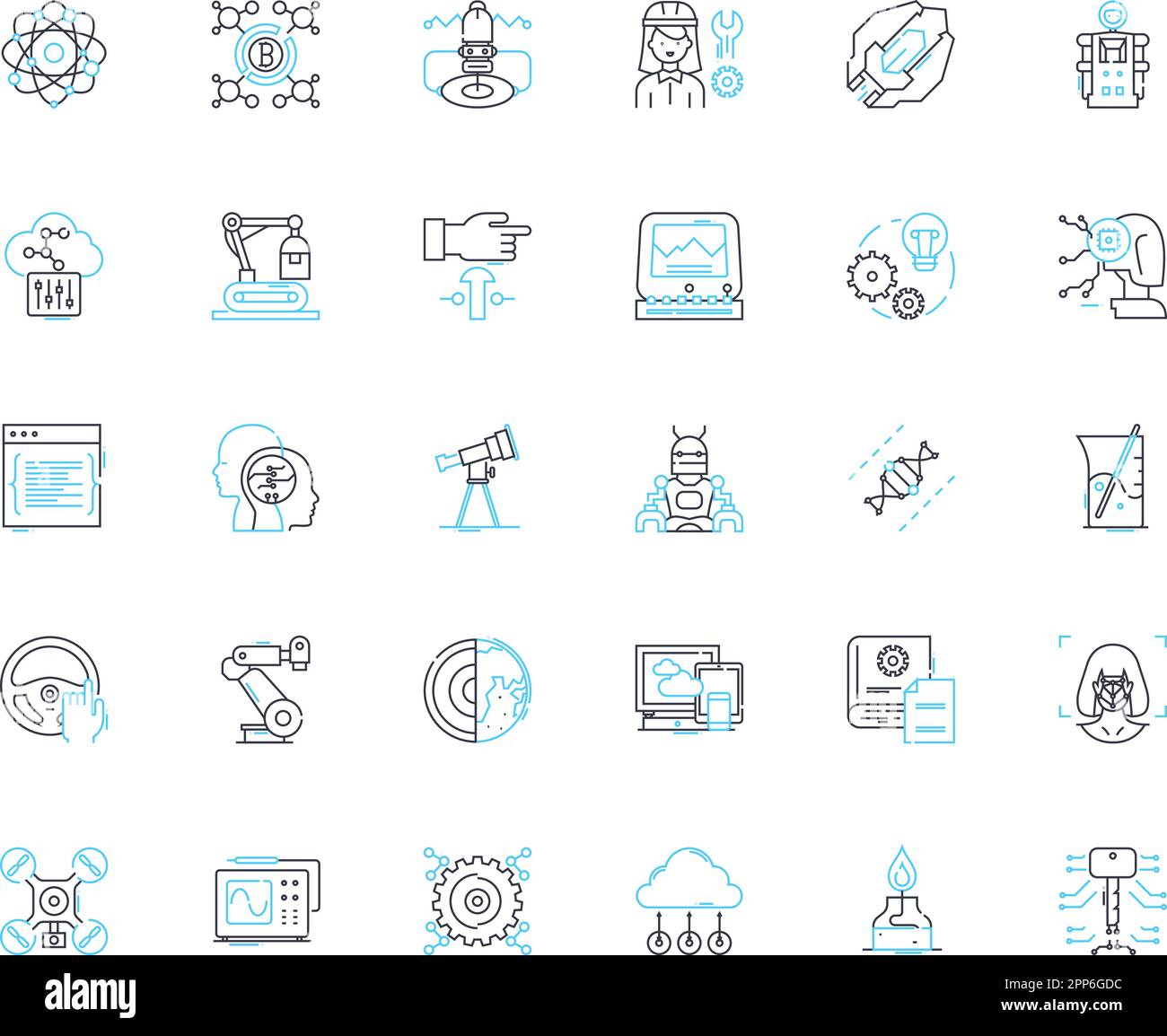 Imitation innovation linear icons set. Mimicry, Replication, Copying, Emulation, Impersonation, Reenactment, Reduplication line vector and concept Stock Vector