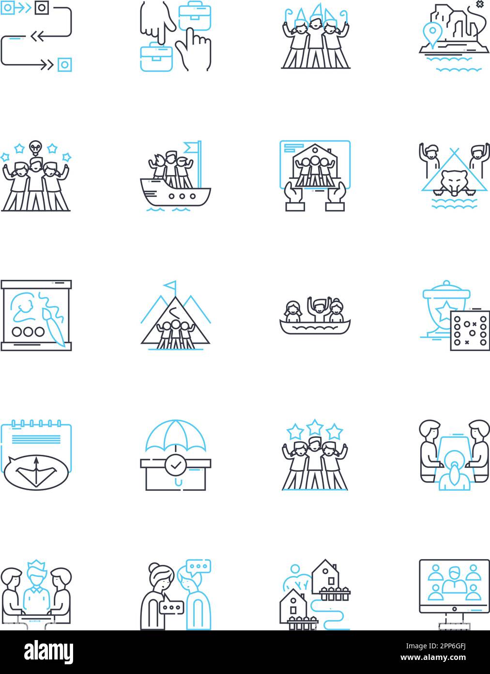 Gathering linear icons set. Convene, Assemble, Meet, Get-together, Congregate, Mingle, Rally line vector and concept signs. Cluster,Bring-together Stock Vector