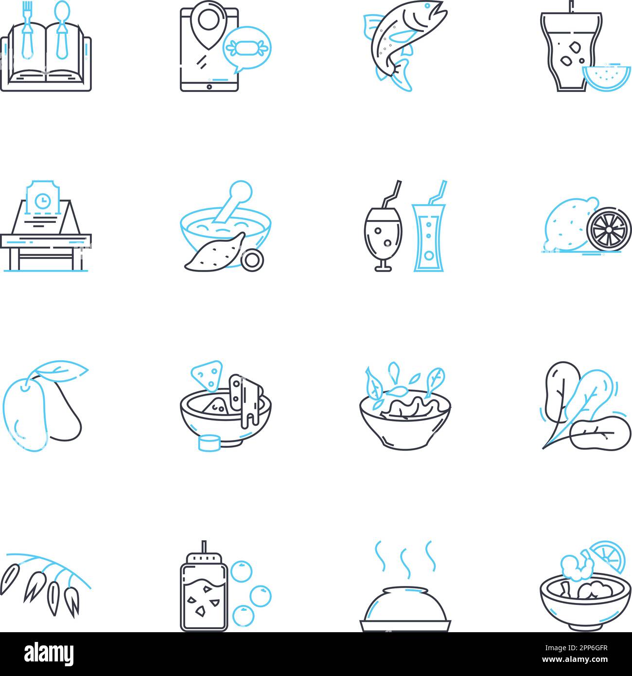 Restaurant linear icons set. Bistro, Cafe, Pizzeria, Taqueria ...