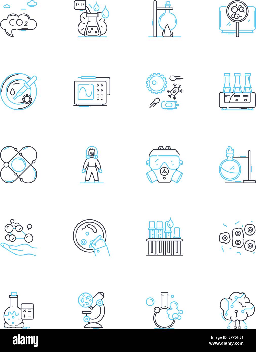 Artificial Science linear icons set. Robotics, Automation, Machine learning, Computer vision, Artificial intelligence, Cybernetics, Nanotechnology Stock Vector