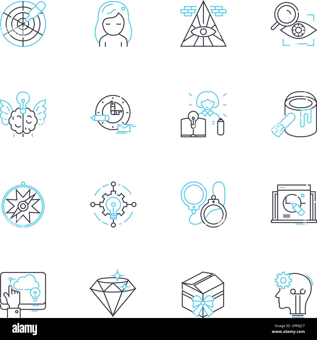 Insight and perception linear icons set. Intuition, Analysis, Cognition, Observation, Discernment, Understanding, Clarity line vector and concept Stock Vector