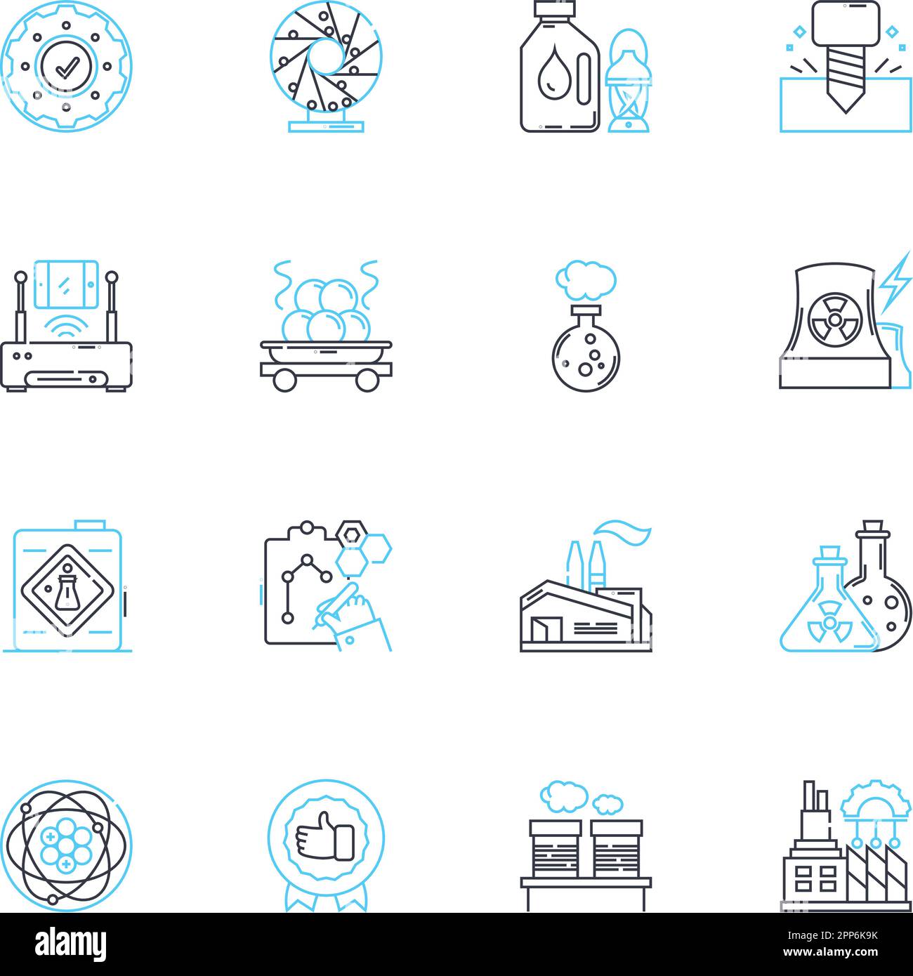 Chemical processing linear icons set. Synthesis, Reactor, Distillation, ion, Extraction, Purification, Crystallization line vector and concept signs Stock Vector