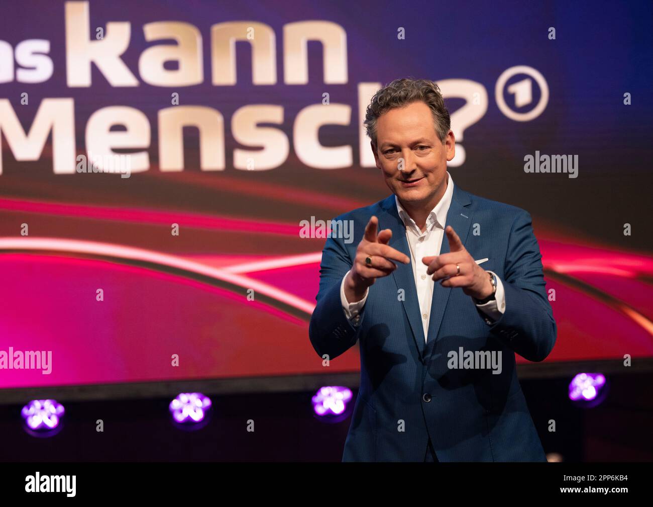 Cologne, Germany. 22nd Apr, 2023. The presenter Eckart von Hirschhausen stands in the TV studio Cologne, Germany. 22nd Apr, 2023. The presenter Eckart von Hirschhausen stands in the TV studio