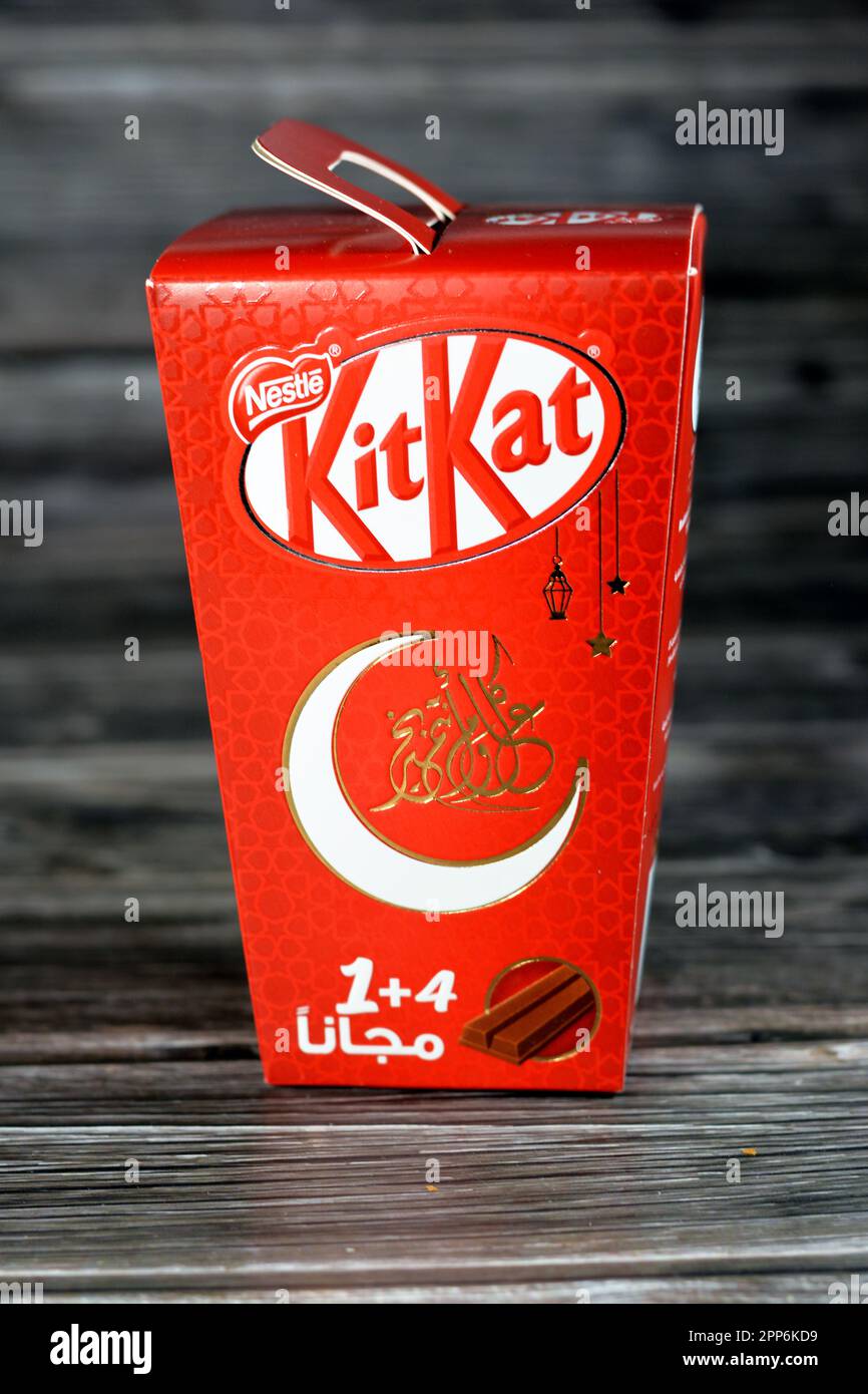 Cairo, Egypt, April 9 2023 KitKat chocolate covered wafer bar