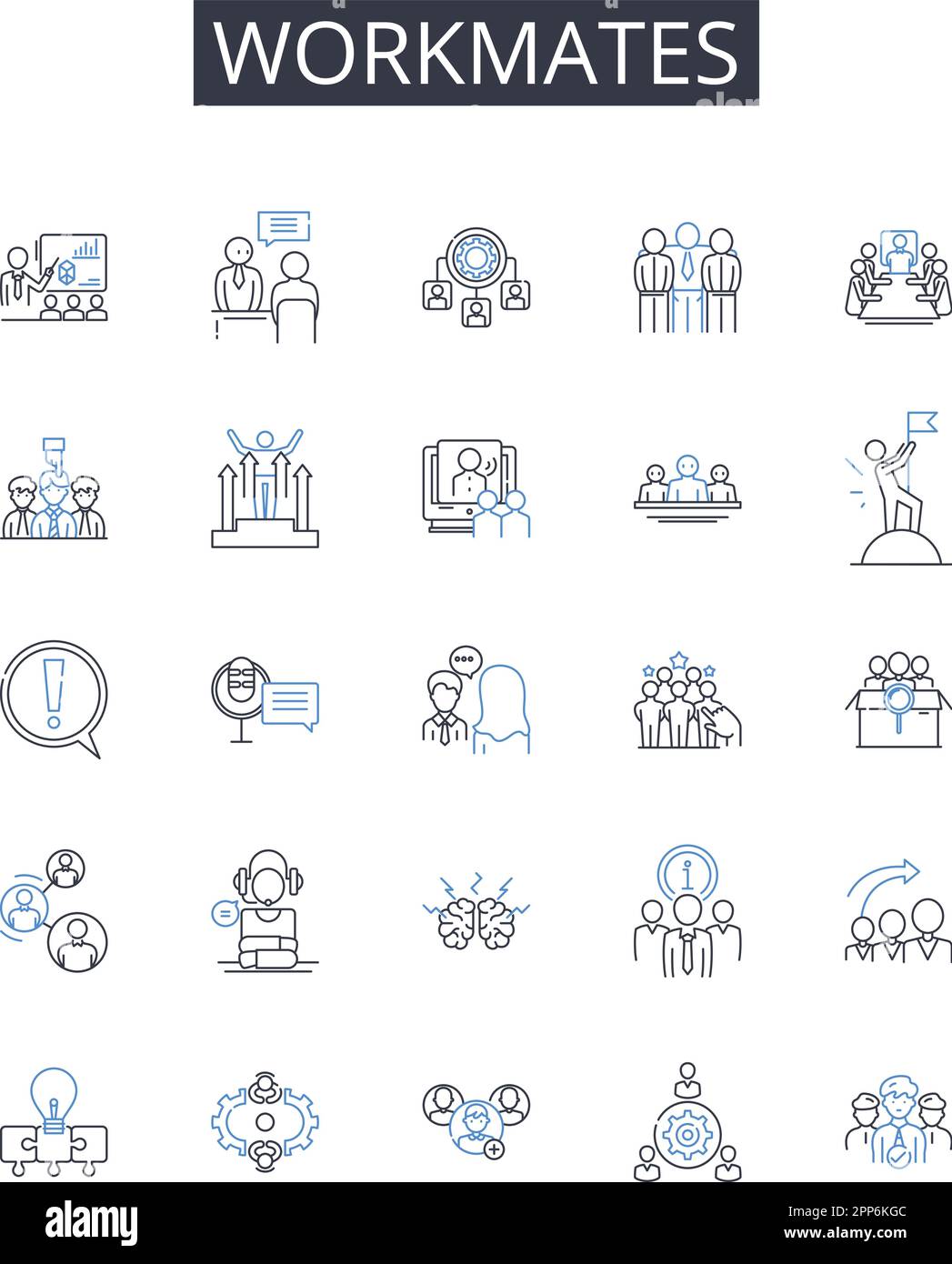 Workmates line icons collection. Colleagues, Comrades, Peers, Partners, Cohorts, Associates, Allies vector and linear illustration. Teammates,Co Stock Vector