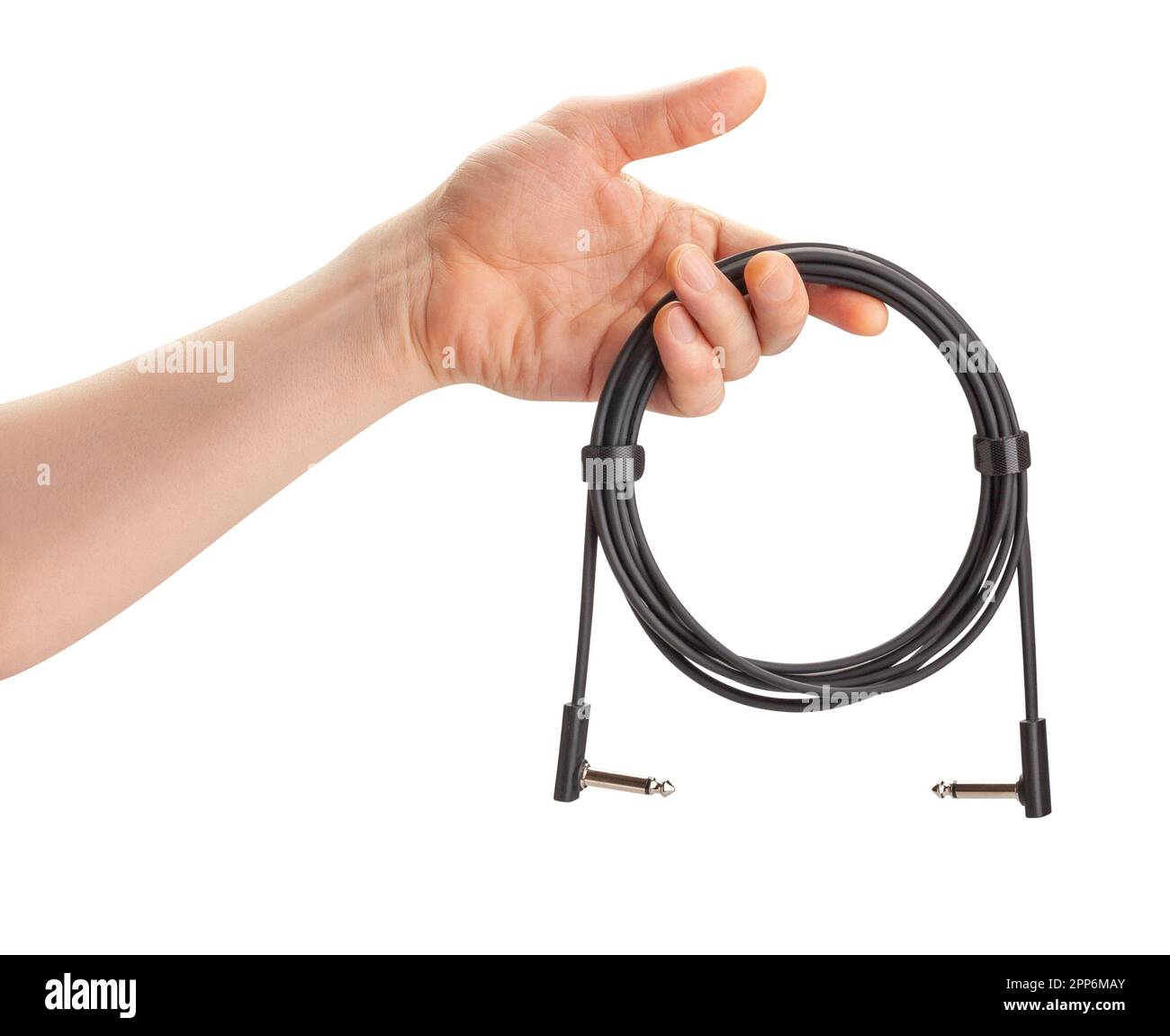 electric guitar cable in hand path isolated Stock Photo
