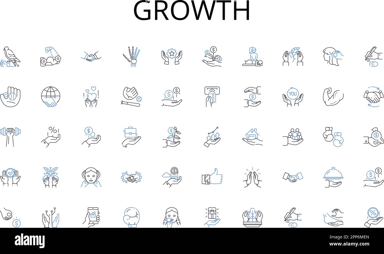 Growth line icons collection. Inflation, Recession, Globalization, Unemployment, Supply, Demand, Macroeconomics vector and linear illustration Stock Vector