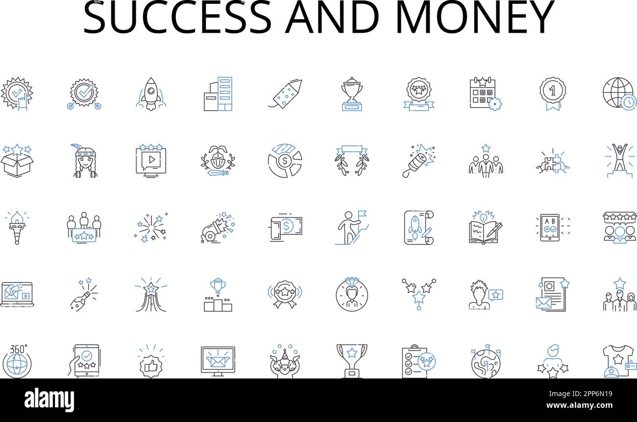 Success and money line icons collection. Accounting, Taxes, Reconciliation, Ledger, Balancing, Entries, Budgeting vector and linear illustration Stock Vector