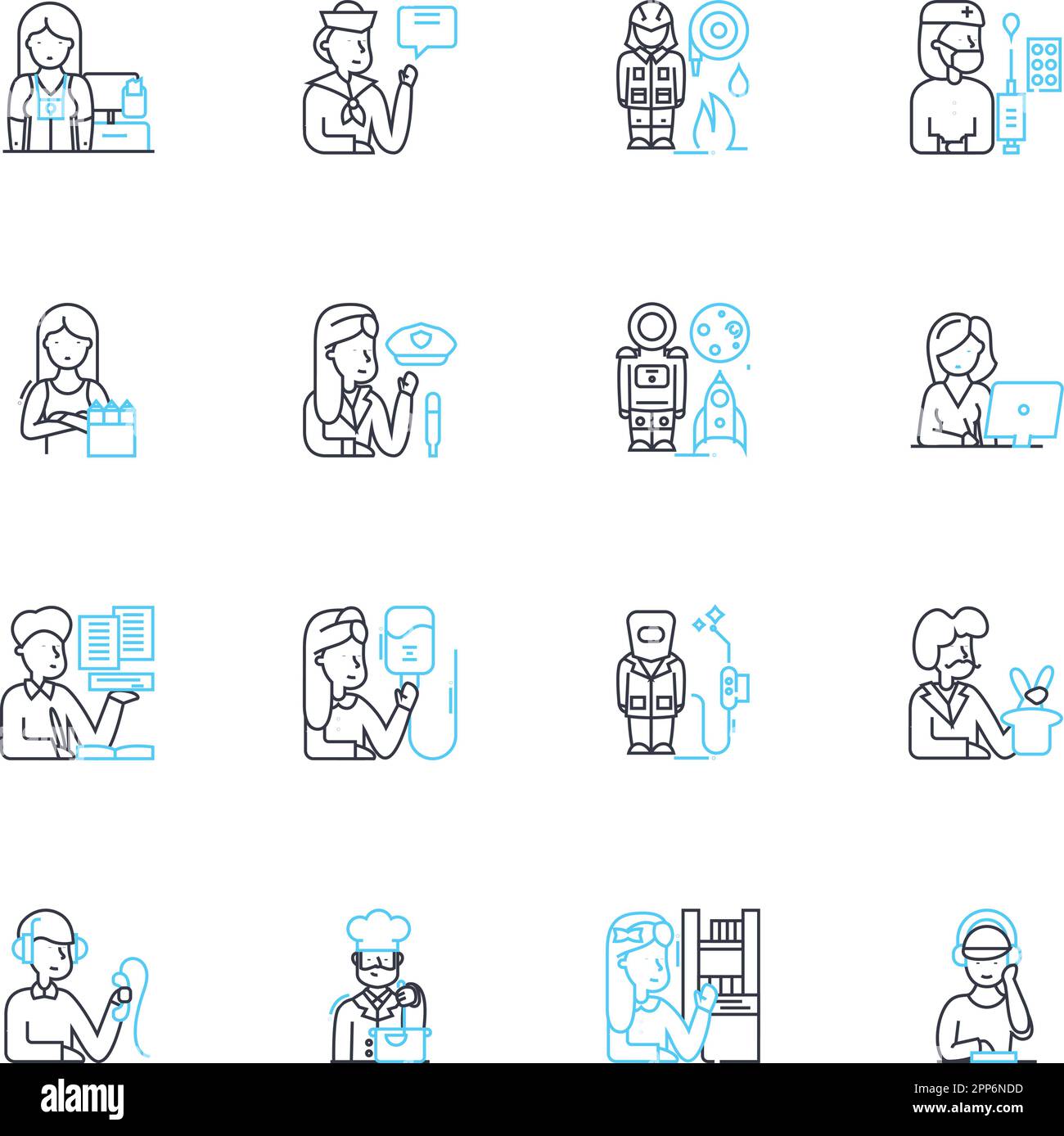 Career options linear icons set. Opportunities, Professions, Occupations, Vocations, Trades, Jobs, Employment line vector and concept signs. Fields Stock Vector