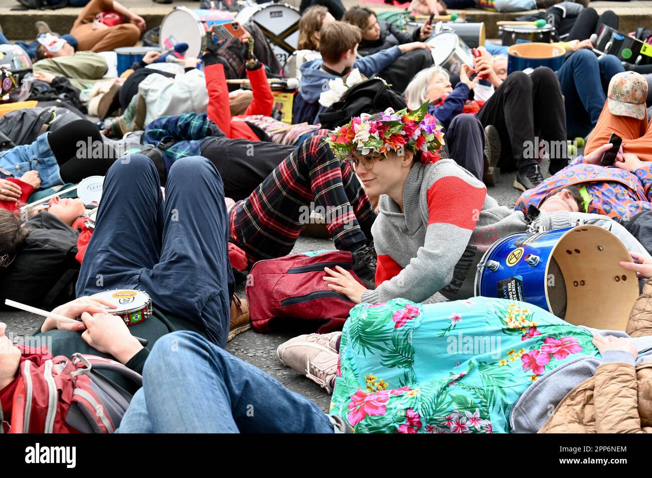 London, UK. 22nd Apr, 2023. London, UK. A mass Die-in a symbolic spectacle. Extinction Rebellion 'The Big One', Day Two of a four day event. Earth Day Climate Protest, Westminster. Credit: michael melia/Alamy Live News Credit: michael melia/Alamy Live News Stock Photo