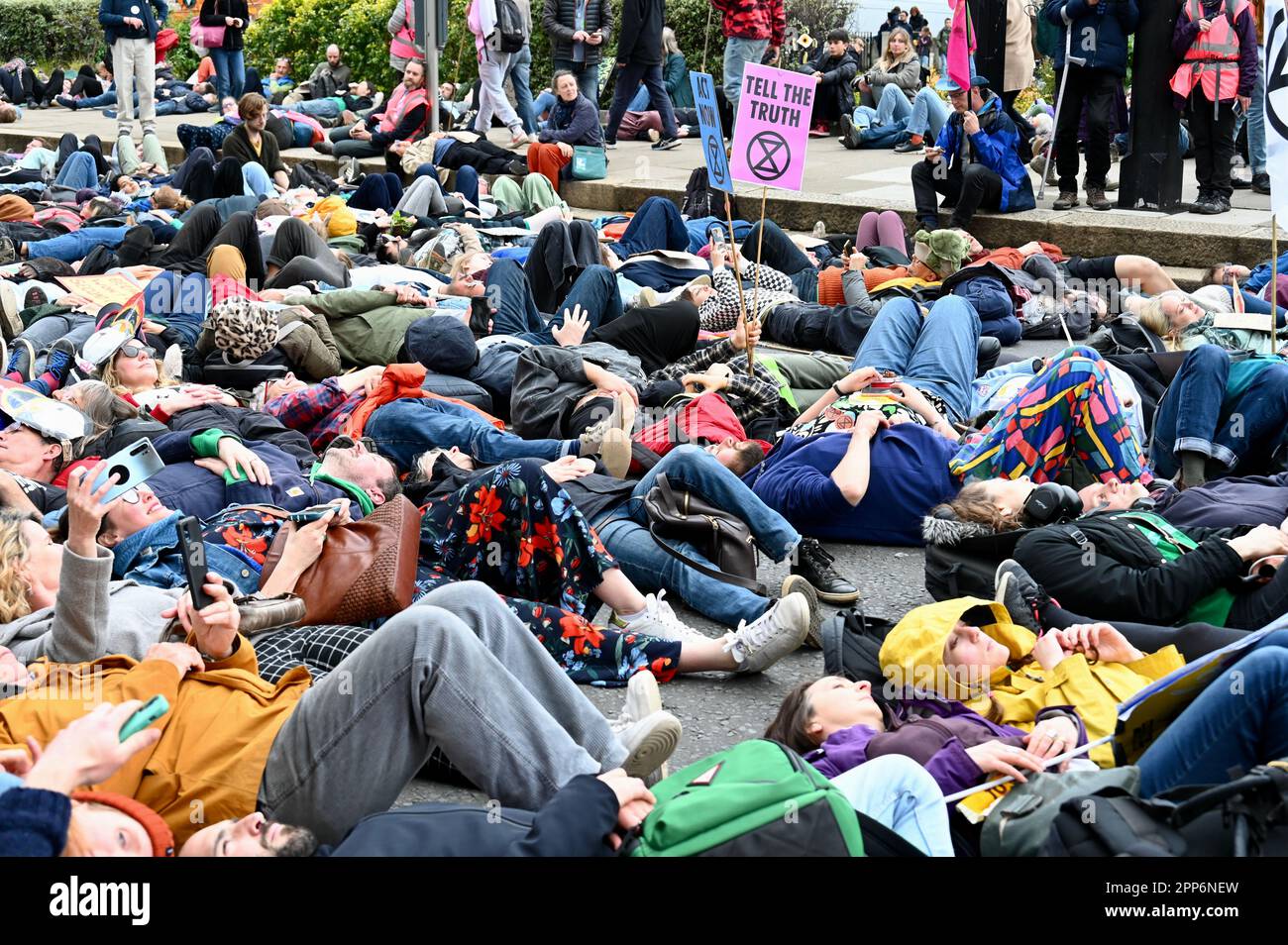 London, UK. 22nd Apr, 2023. London, UK. A mass Die-in a symbolic spectacle. Extinction Rebellion 'The Big One', Day Two of a four day event. Earth Day Climate Protest, Westminster. Credit: michael melia/Alamy Live News Credit: michael melia/Alamy Live News Stock Photo