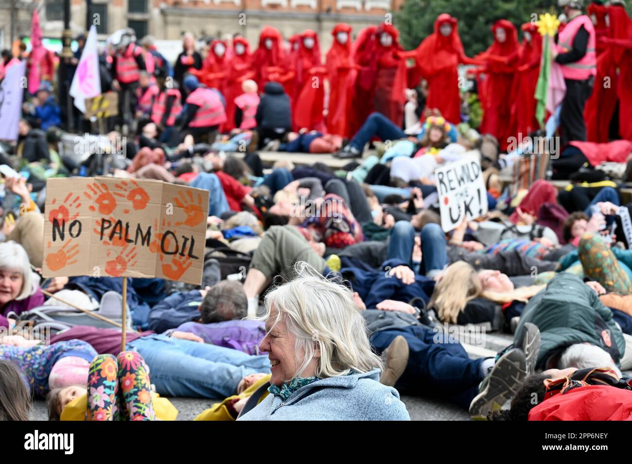 London, UK. 22nd Apr, 2023. London, UK. Red Rebel Brigade. Extinction Rebellion 'The Big One', Day Two of a four day event. Earth Day Climate Protest, Westminster. Credit: michael melia/Alamy Live News Credit: michael melia/Alamy Live News Stock Photo