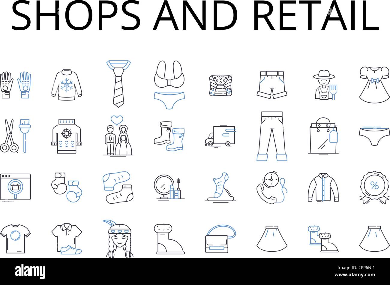 Shops and retail line icons collection. Boutiques, Stores, Markets