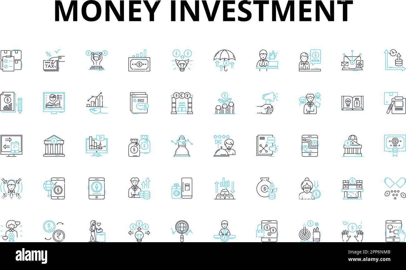 Money investment linear icons set. Portfolio, Securities, Bonds, Shares ...