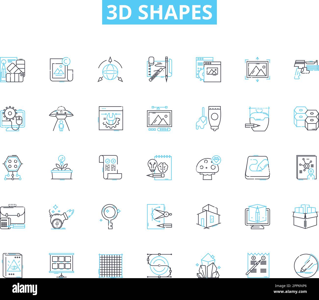 3d shapes linear icons set. Cube, Pyramid, Cylinder, Sphere, C, Tetrahedron, Octahedron line vector and concept signs. Dodecahedron,Icosahedron,Cuboid Stock Vector