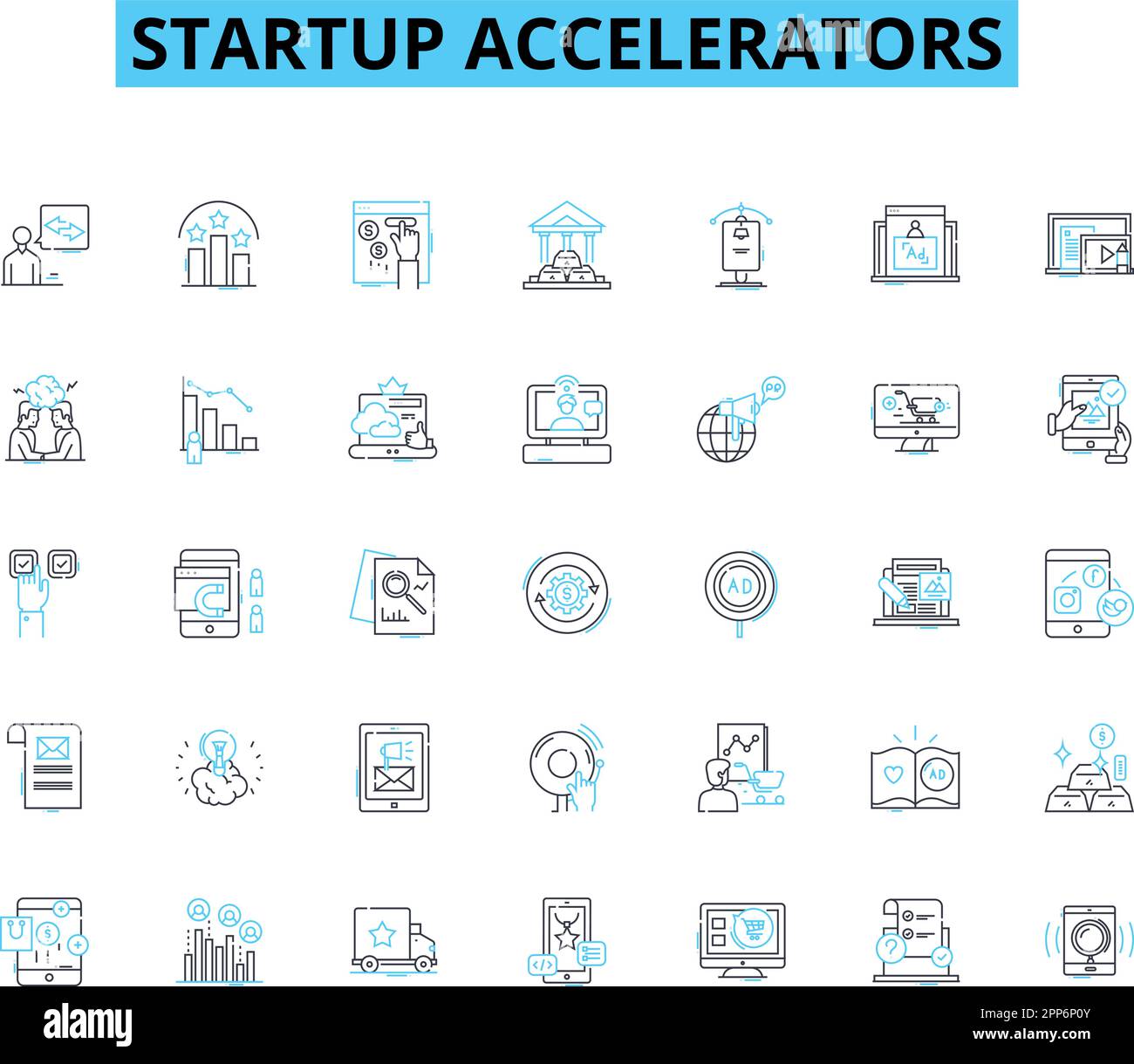 Startup Accelerators linear icons set. Incubator, Mentorship, Seed ...