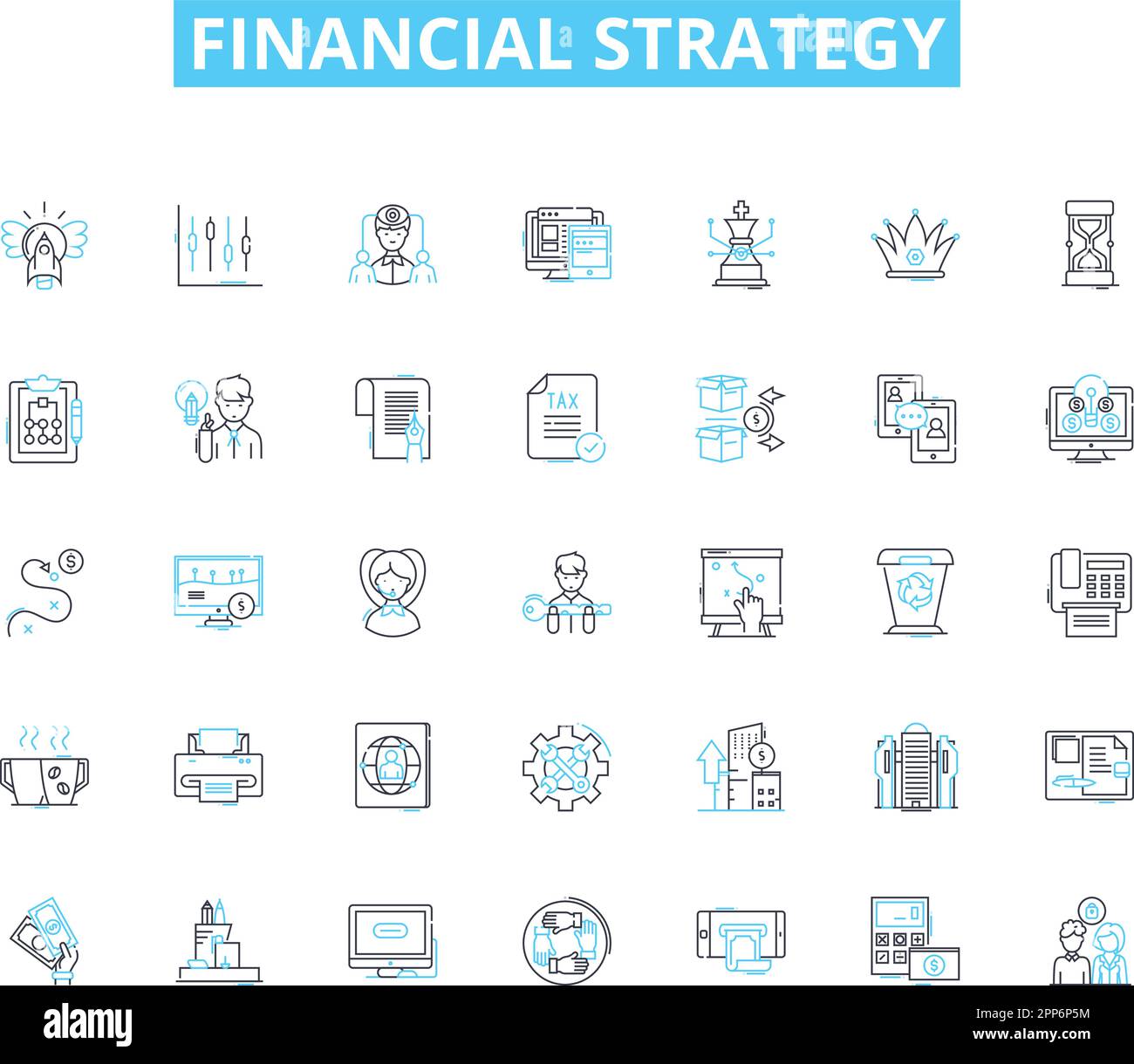 Financial strategy linear icons set. Investment, Savings, Planning ...