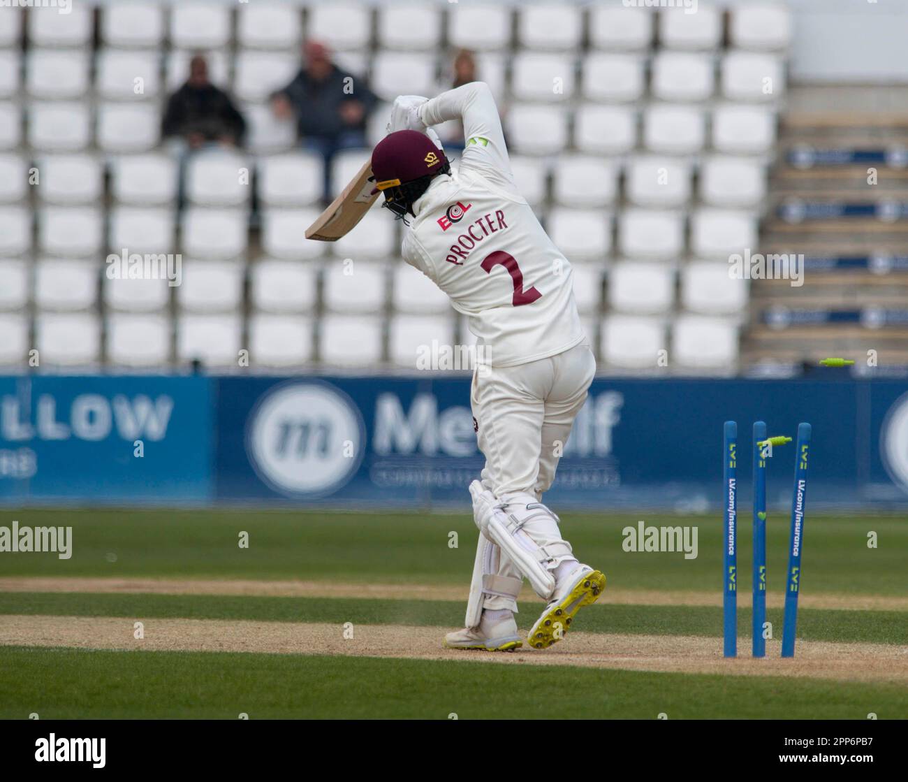 NORTHAMPTON, ENGLAND - April 22 2023 : Luke Procter of Northamptonshire ...
