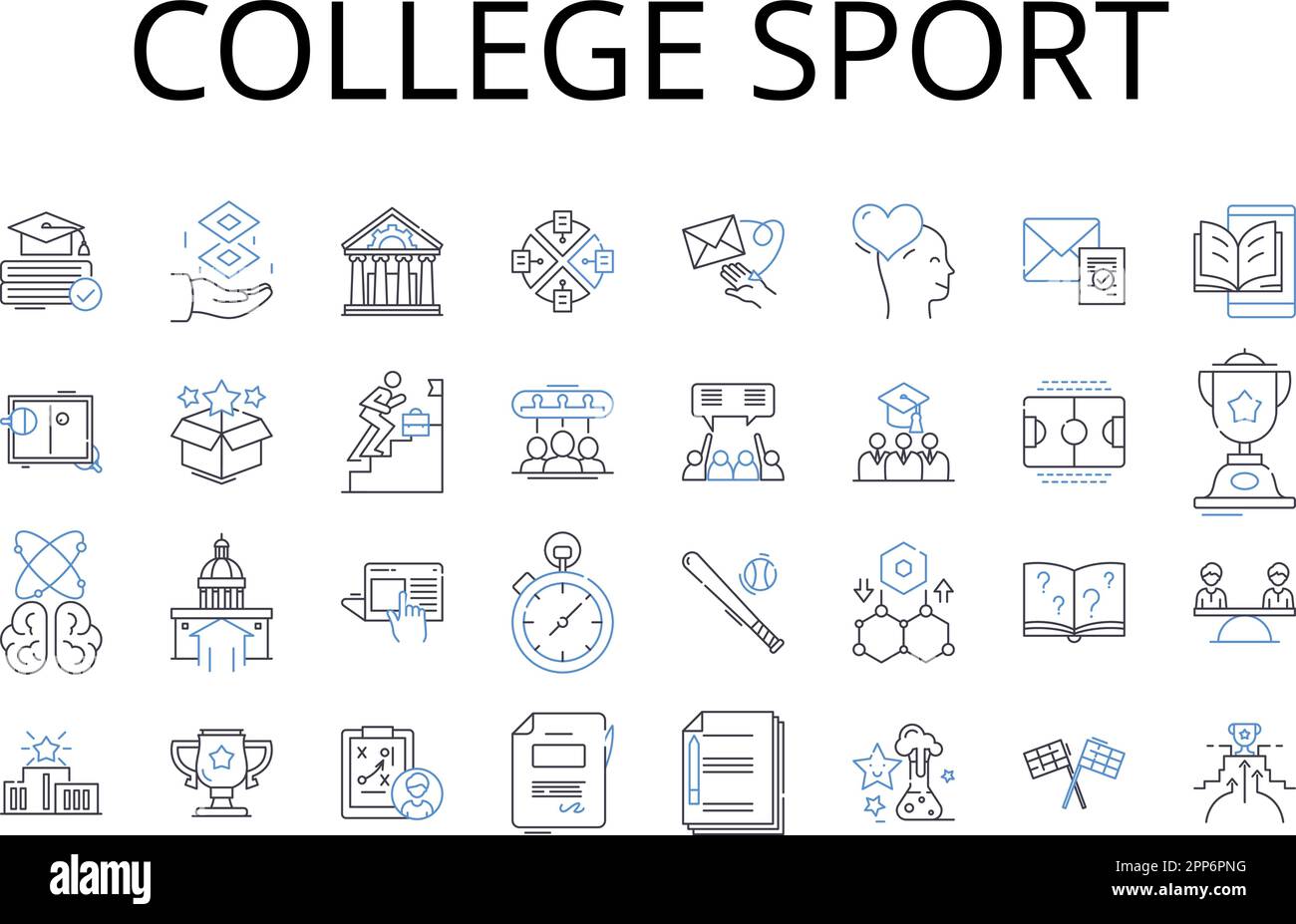 College sport line icons collection. Athletics, Varsity sports, Intramurals, Intercollegiate sports, Team sports, Competitive sports, Extramural Stock Vector