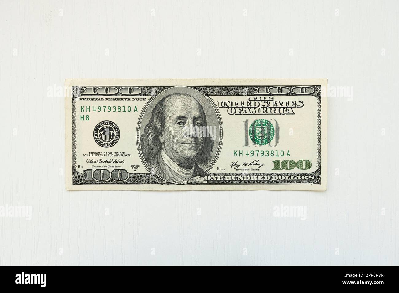 The denomination one hundred dollars bill on white background. the old design of the American 100 dollar bill Stock Photo