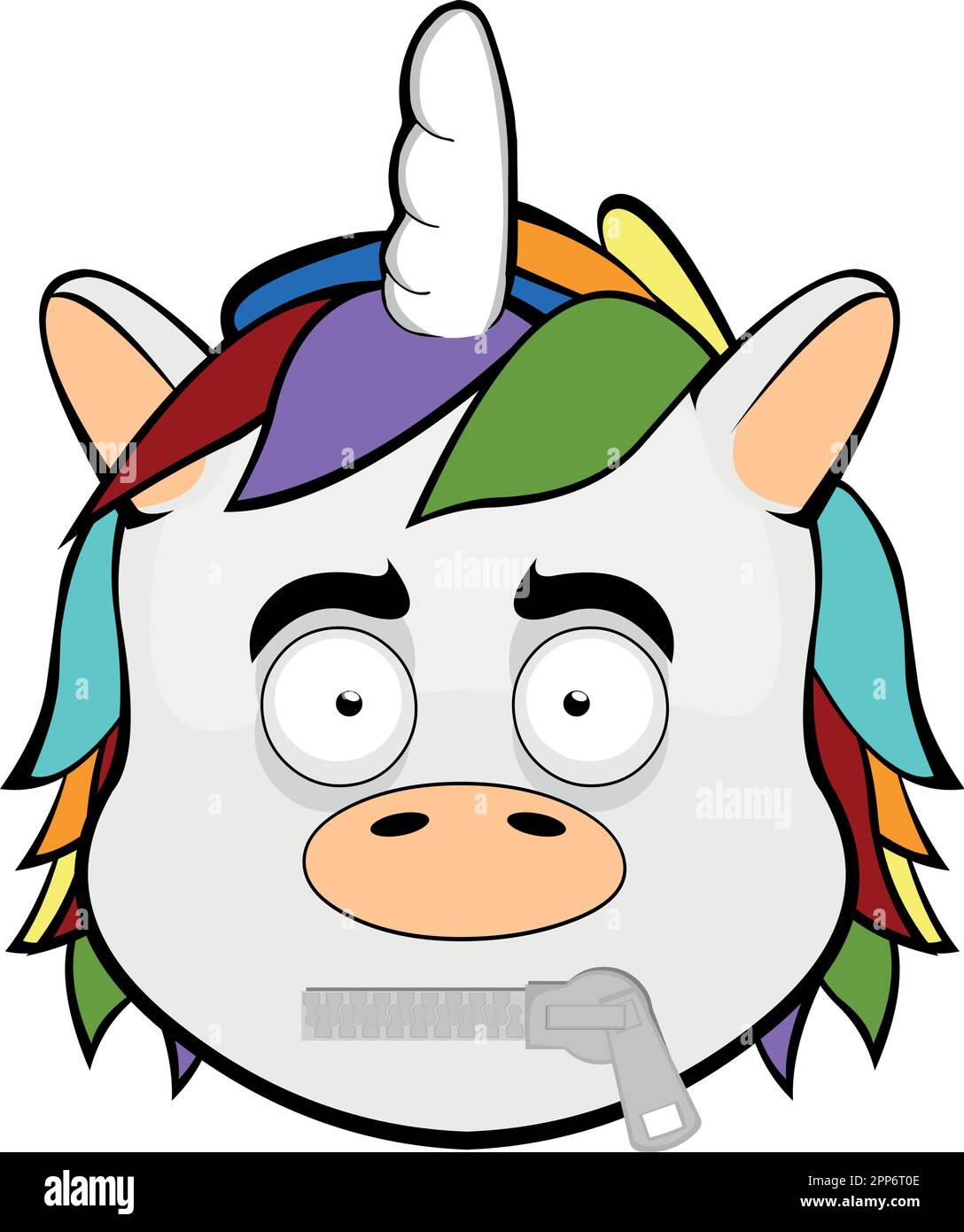 Vector illustration of a silenced unicorn cartoon with a zipper in its mouth Stock Vector
