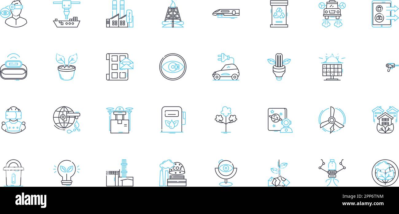 Foreign trade linear icons set. Globalization, Exports, Imports, Tariffs, Trade deficit, Currency exchange, Geopolitics line vector and concept signs Stock Vector