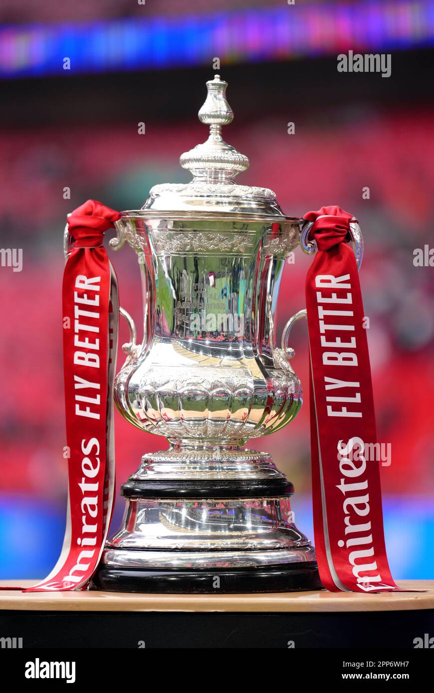 The Emirates FA Cup trophy on display during the Emirates FA Cup semi
