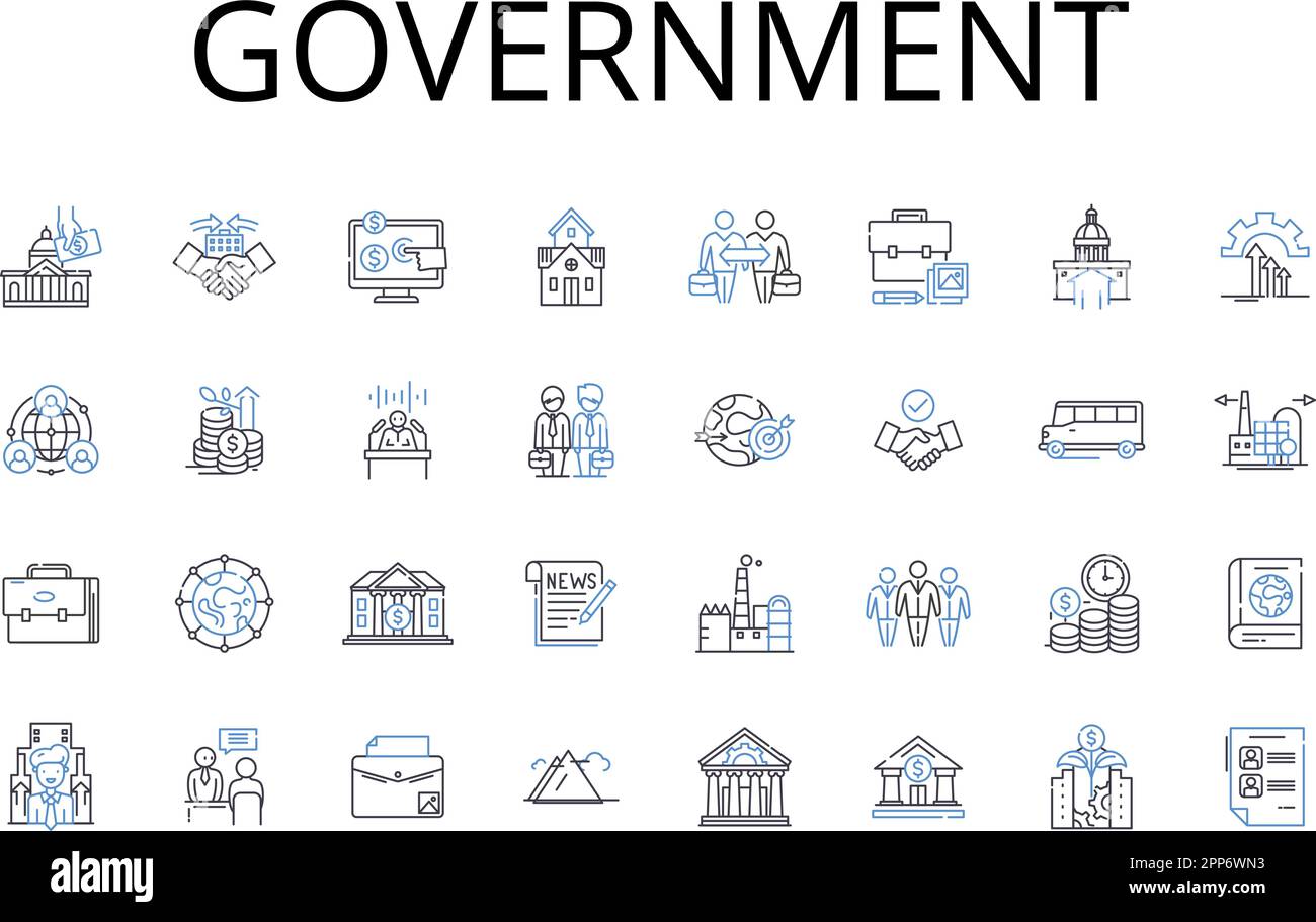 Government line icons collection. Authority Power, State Regime, Administration Management, Governance Direction, Regulator Overseer, Regime Rule Stock Vector