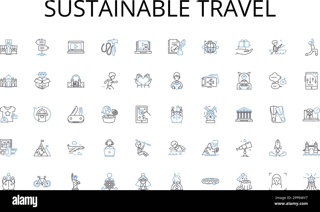 Sustainable travel line icons collection. Appraisal, Valuation, Assessment, Evaluation, Property, Real estate, Market vector and linear illustration Stock Vector