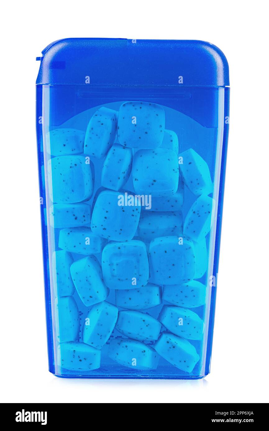 Container with tablets for washing in the dishwasher, isolated on a