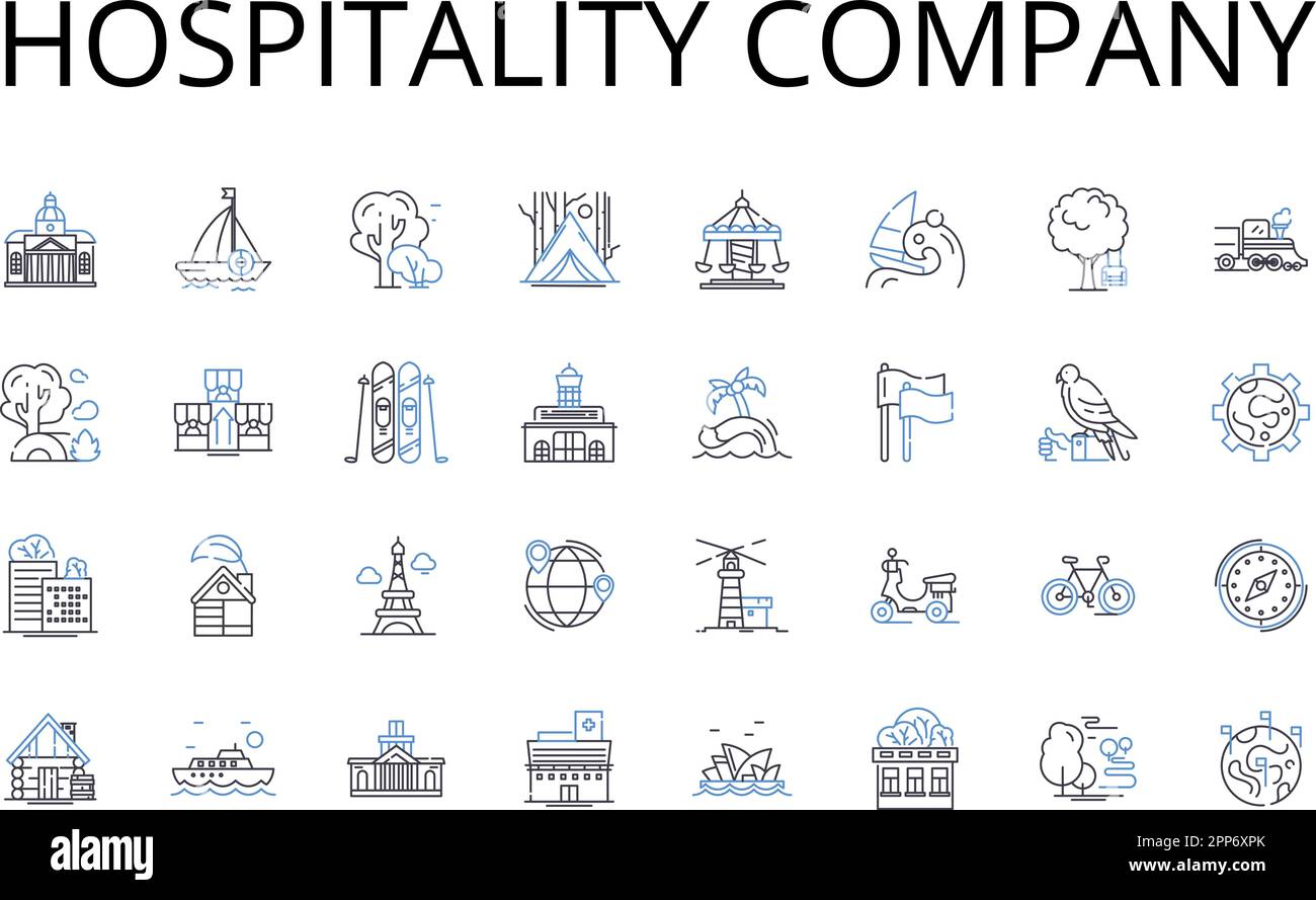 Hospitality company line icons collection. Accommodation enterprise, Service industry, Guest service, Hospitality business, Lodging corporation Stock Vector