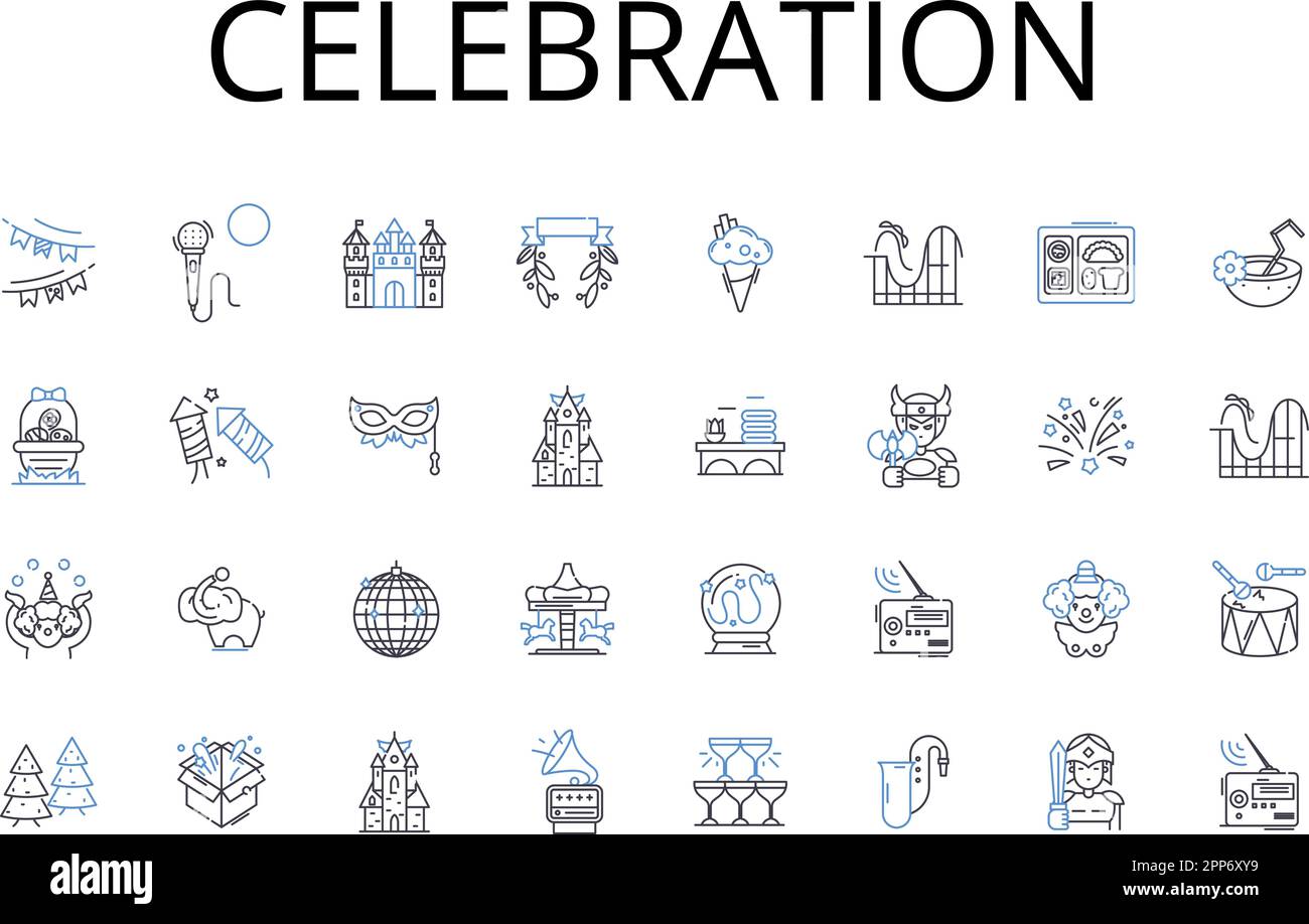 Celebration line icons collection. Happiness, Festivity, Merriment, Jubilation, Commemoration, Rejoicing, Revelry vector and linear illustration Stock Vector
