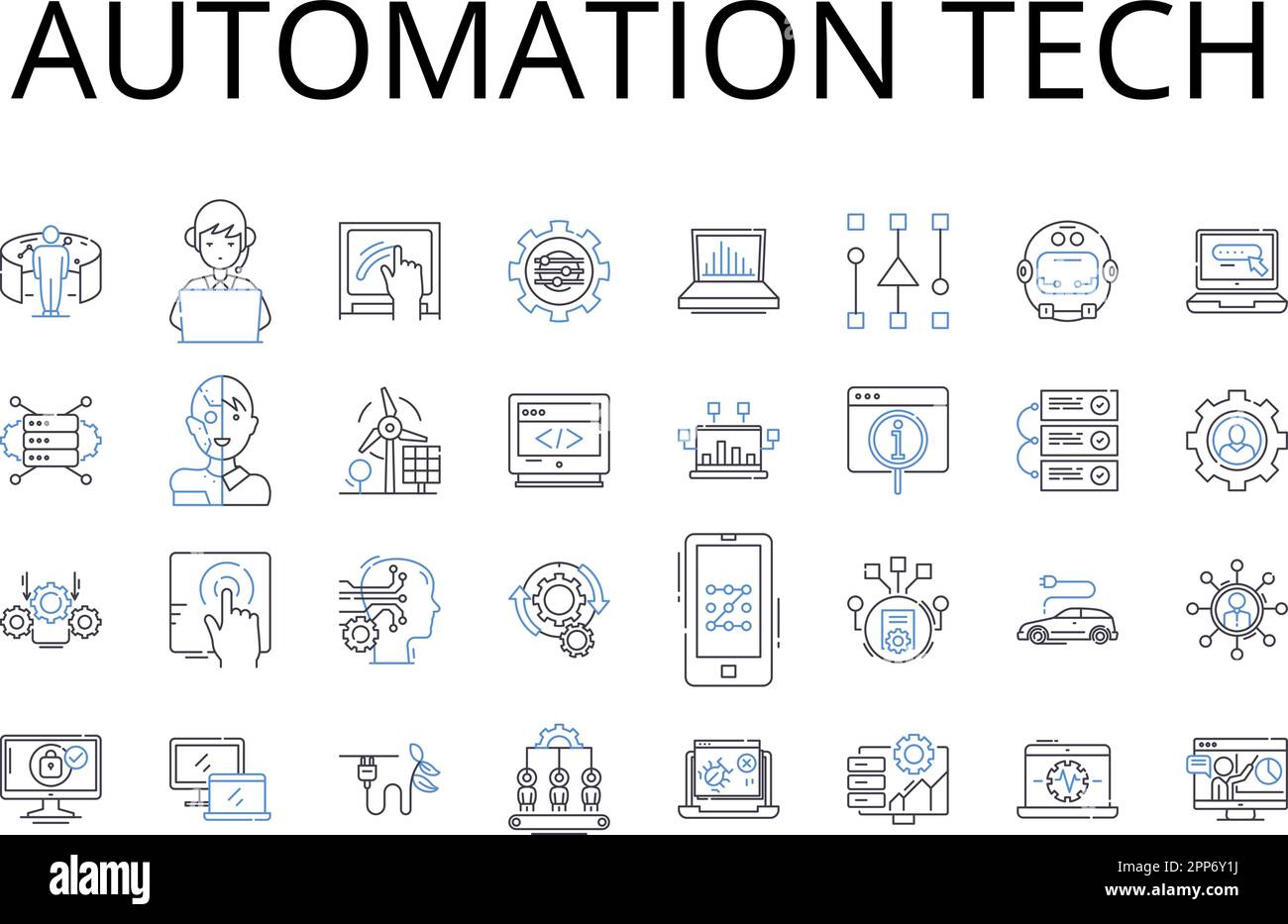 Automation tech line icons collection. Digital tools, Virtual reality ...